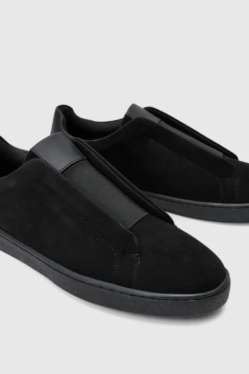 Faux Suede Trainer In Black