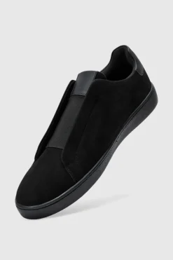 Faux Suede Trainer In Black