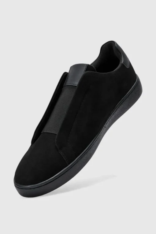Faux Suede Trainer In Black