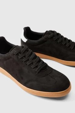Faux Suede Trainer In Black