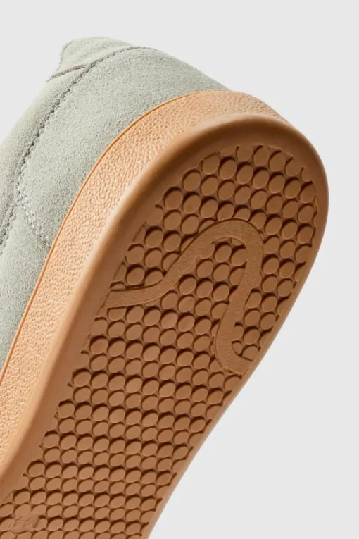 Faux Suede Trainer In Grey with white detail