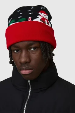 Festive Graphic Beanie in Black
