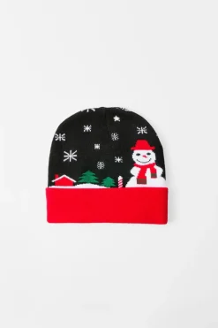 Festive Graphic Beanie in Black