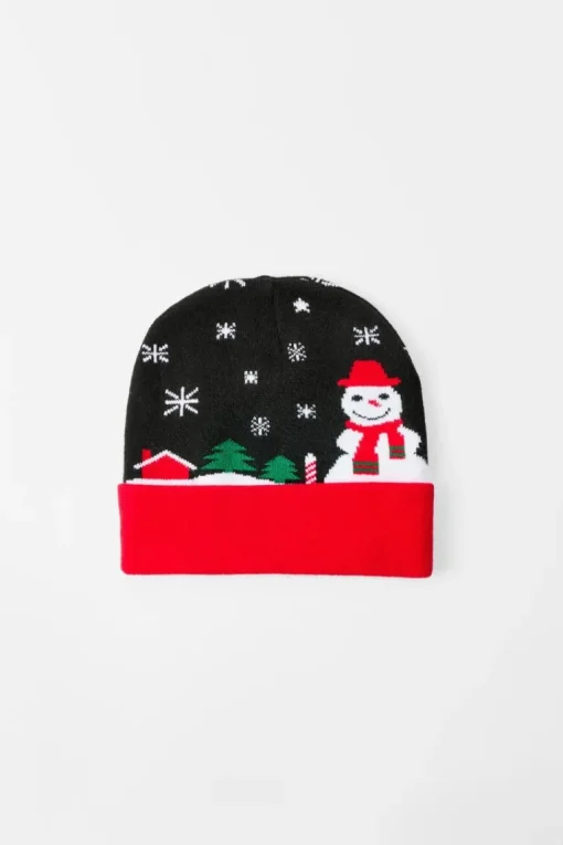 Festive Graphic Beanie in Black
