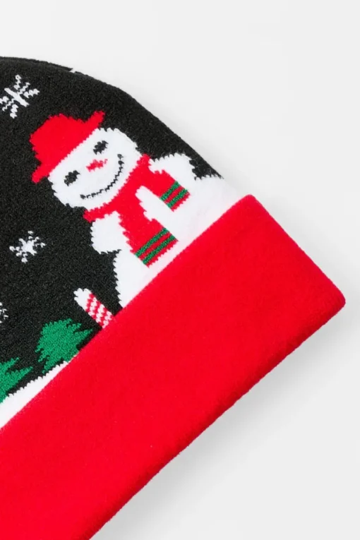 Festive Graphic Beanie in Black