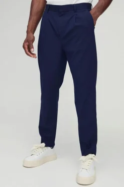 Fixed Waist Pleat Front Tapered Tailored Trousers