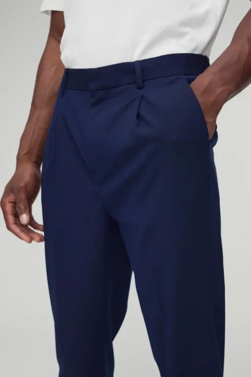 Fixed Waist Pleat Front Tapered Tailored Trousers