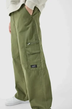 Fixed Waist Relaxed Cargo Trousers With Woven Tab