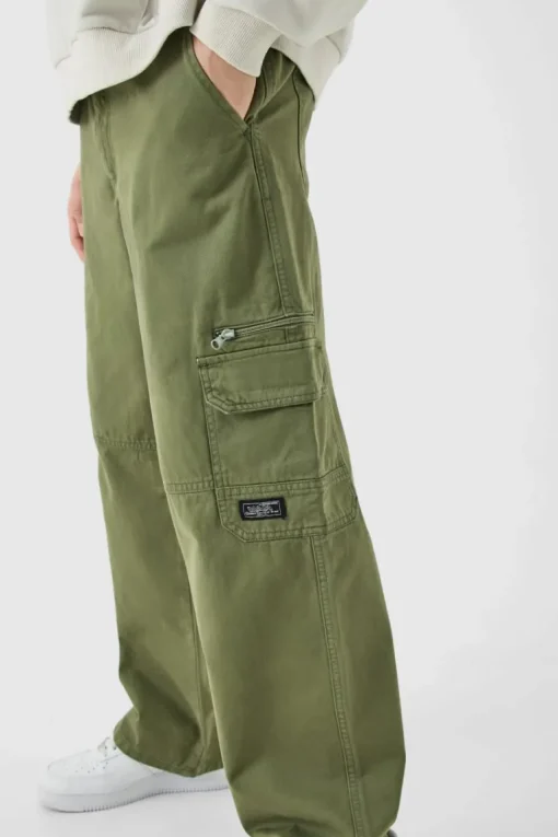 Fixed Waist Relaxed Cargo Trousers With Woven Tab