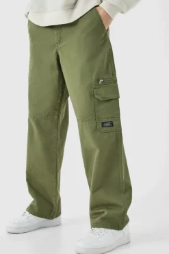 Fixed Waist Relaxed Cargo Trousers With Woven Tab