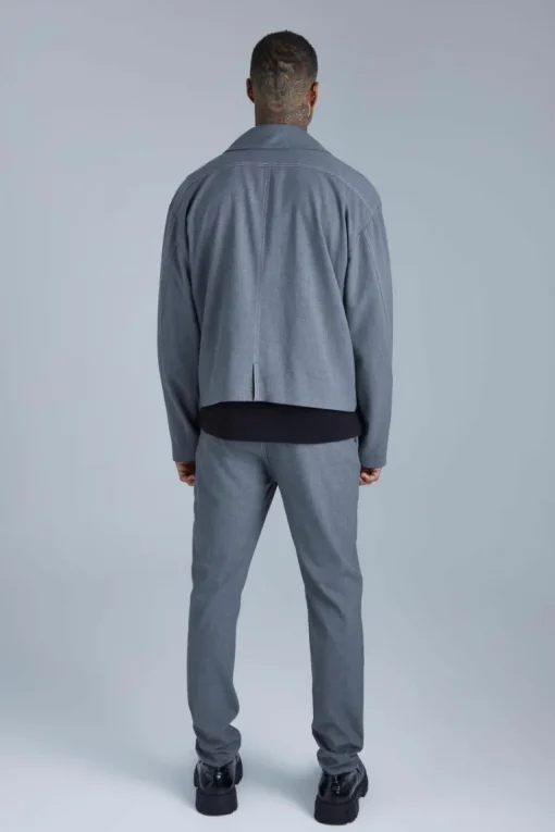 Fixed Waist Slim Fit Topstitch Trouser