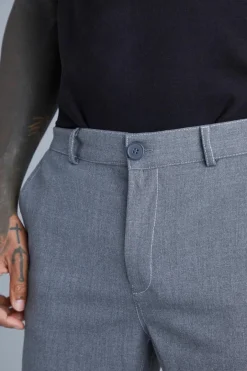 Fixed Waist Slim Fit Topstitch Trouser
