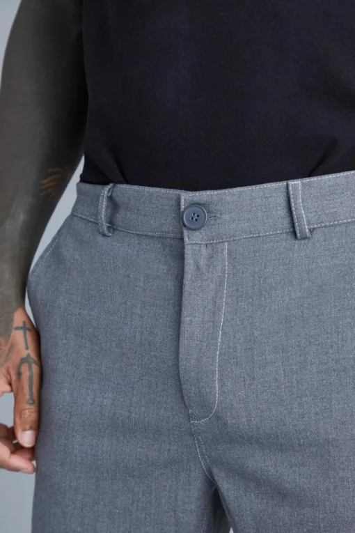 Fixed Waist Slim Fit Topstitch Trouser