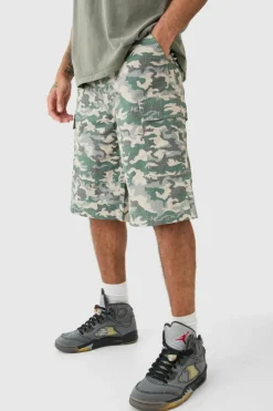 Fixed Waist Woven Tab Ripstop Camo Jorts