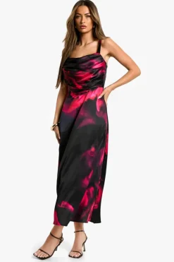 Floral Satin Corset Midaxi Dress
