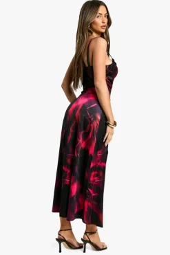 Floral Satin Corset Midaxi Dress