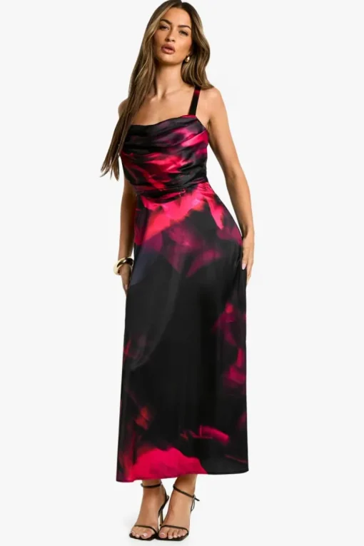 Floral Satin Corset Midaxi Dress