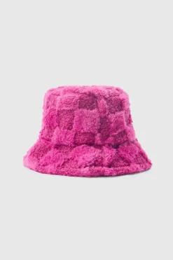 Fluffy Checkerboard Bucket Hat