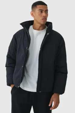 Funnel Neck Padded Jacket In Black