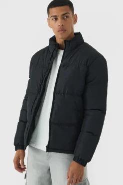 Funnel Neck Puffer Jacket in Black