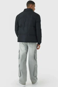 Funnel Neck Puffer Jacket in Black