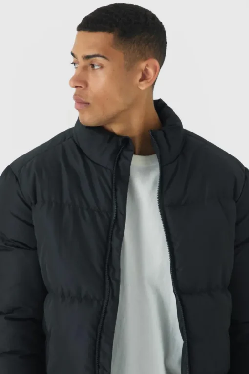 Funnel Neck Puffer Jacket in Black