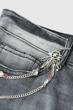 Gem Detail Jeans Chain In Silver