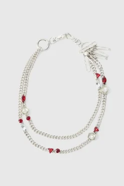 Gem Detail Jeans Chain In Silver
