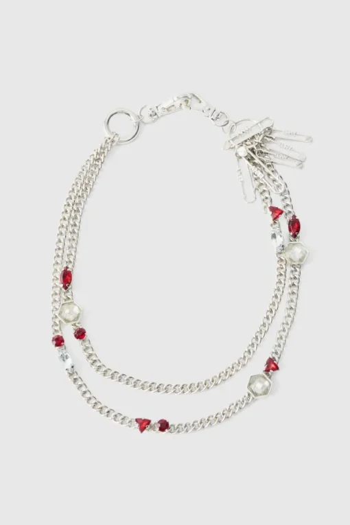 Gem Detail Jeans Chain In Silver