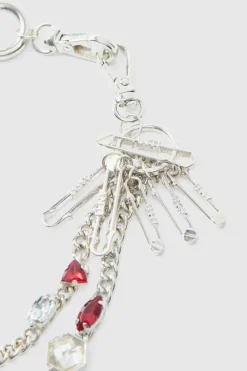 Gem Detail Jeans Chain In Silver