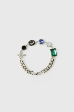 Gemstone And Cross Silver Bracelet