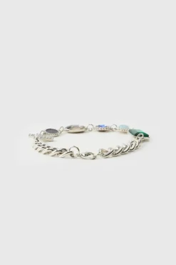 Gemstone And Cross Silver Bracelet