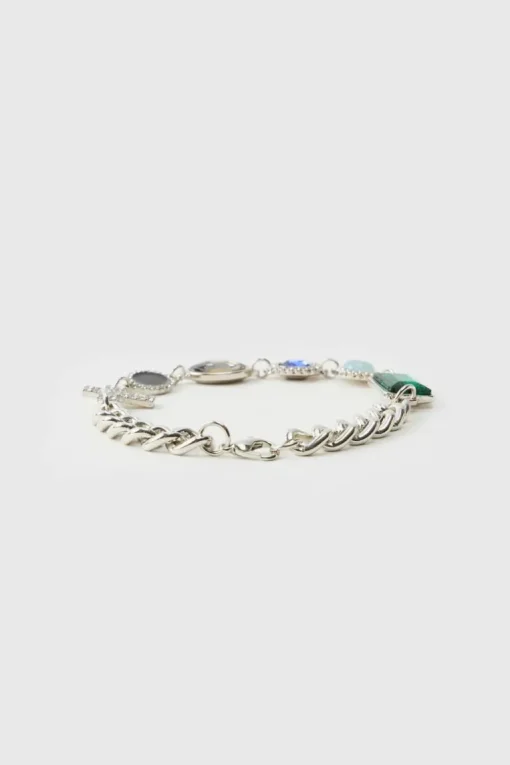 Gemstone And Cross Silver Bracelet