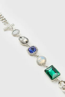 Gemstone And Cross Silver Bracelet