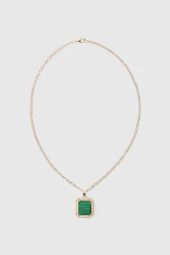 Green Gem Pendant Necklace In Gold