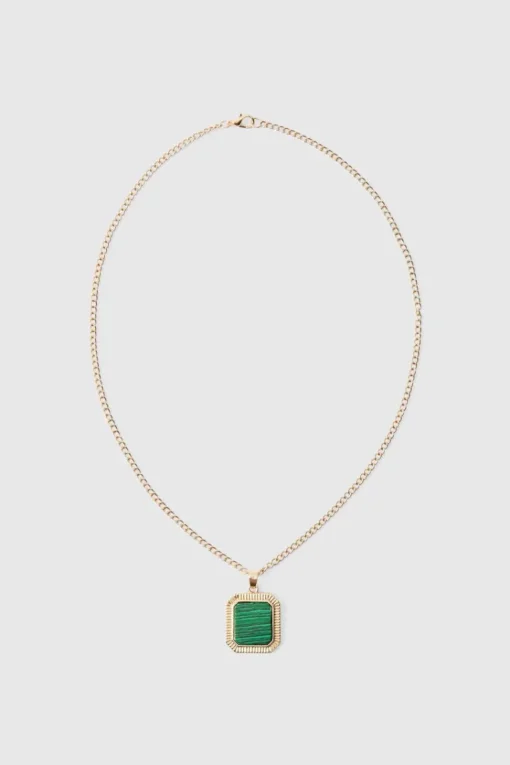 Green Gem Pendant Necklace In Gold
