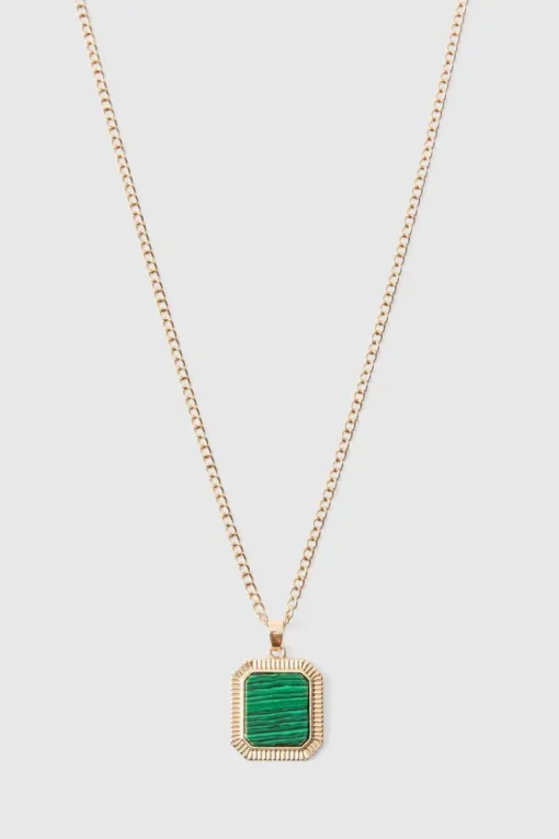 Green Gem Pendant Necklace In Gold