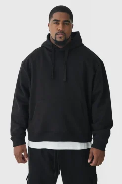 330GSM Plus Oversized Boxy Hoodie in Black