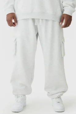 330GSM Plus Oversized Fit Cargo Jogger In Grey Marl
