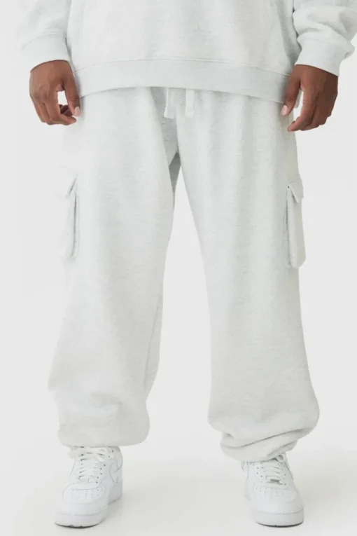 330GSM Plus Oversized Fit Cargo Jogger In Grey Marl