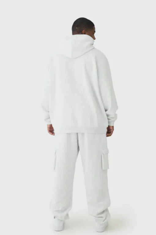 330GSM Plus Oversized Fit Cargo Jogger In Grey Marl