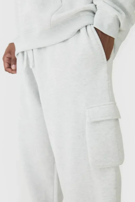 330GSM Plus Oversized Fit Cargo Jogger In Grey Marl