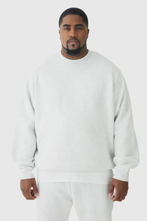 330GSM Plus Regular Fit Crew Neck Sweatshirt In Grey Marl