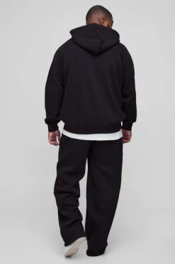 330GSM Plus Regular Fit Zip Through Hoodie in Black
