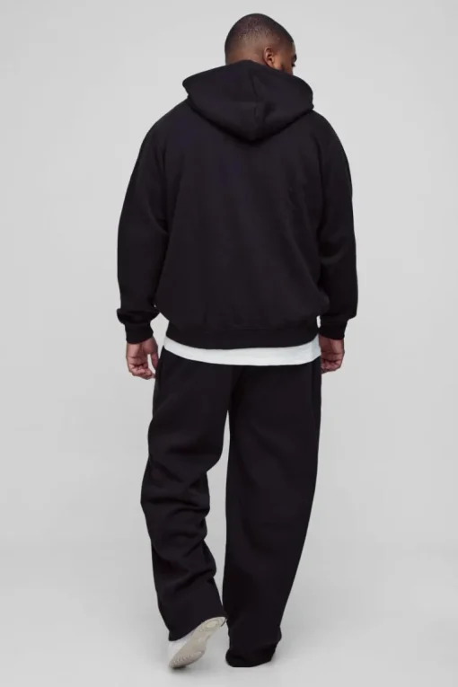 330GSM Plus Regular Fit Zip Through Hoodie in Black
