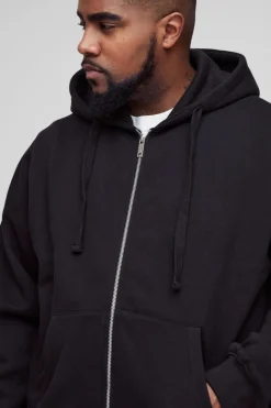 330GSM Plus Regular Fit Zip Through Hoodie in Black