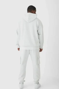 330GSM Plus Skinny Fit Cargo Jogger In Grey Marl