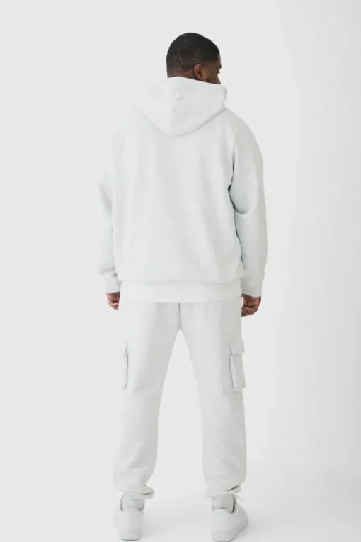 330GSM Plus Skinny Fit Cargo Jogger In Grey Marl