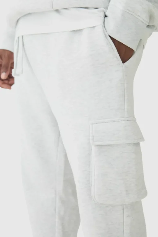 330GSM Plus Skinny Fit Cargo Jogger In Grey Marl
