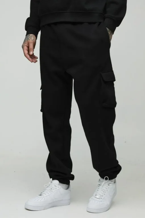 330GSM Tall Oversized Cargo Jogger In Black